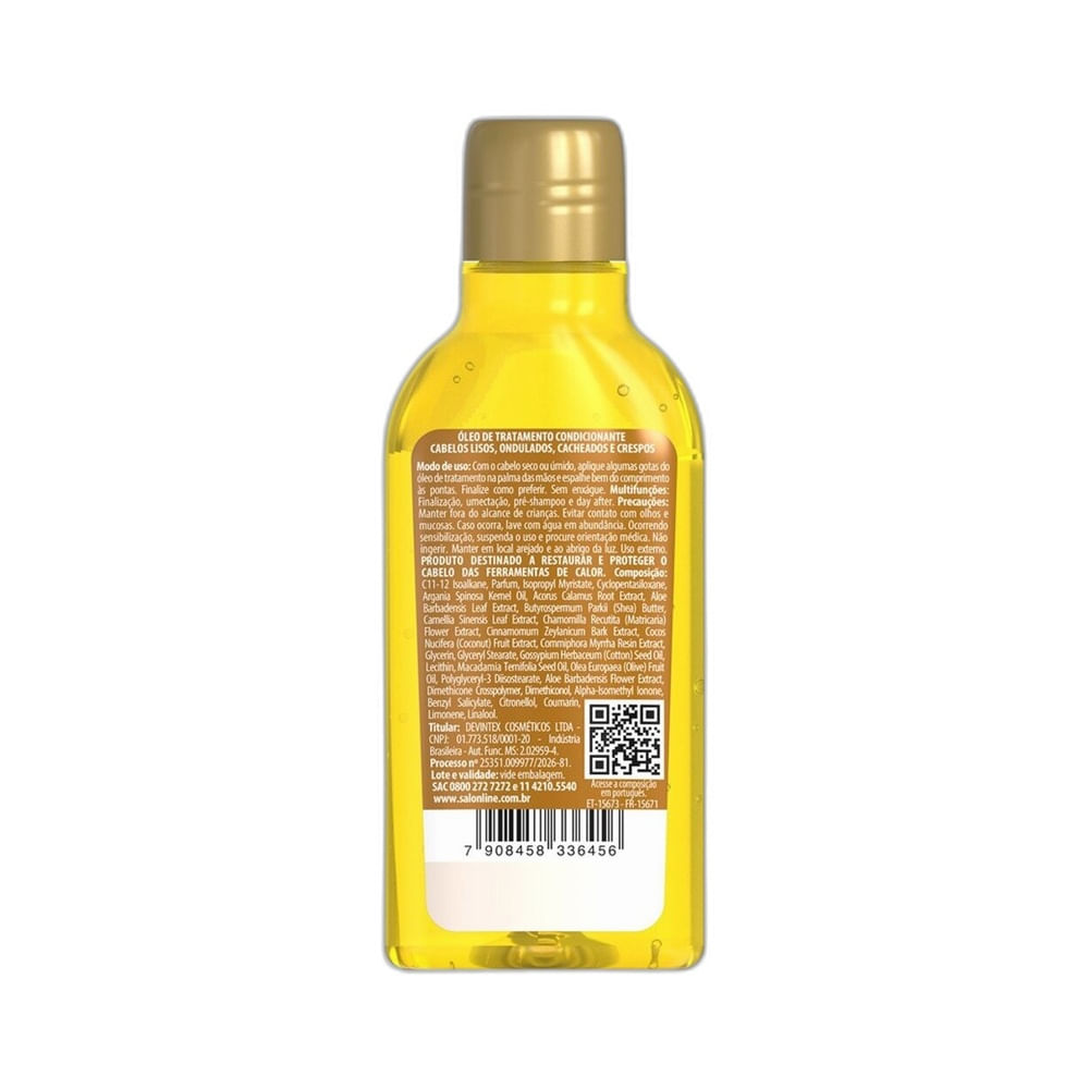 Detalhe do frasco de Óleo Capilar Salon Line Argan 50ml em fundo branco.